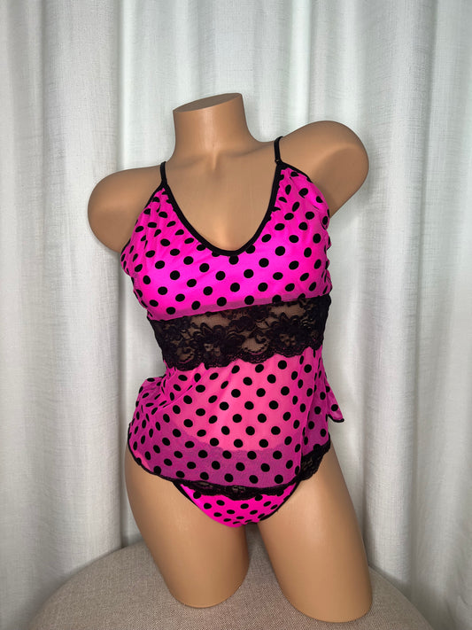 Pink lace Polka Dot Lingerie Set