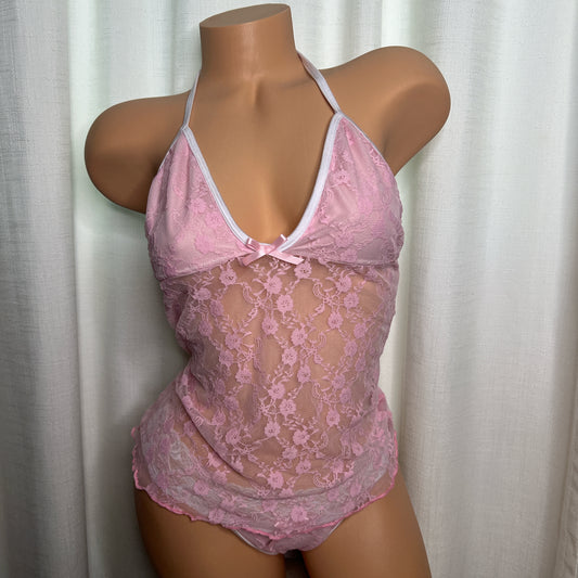 Baby Pink Floral Lingerie Cami Set