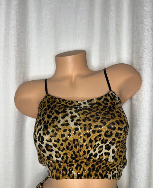 Leopard Print Tankini Top Adjustable Straps