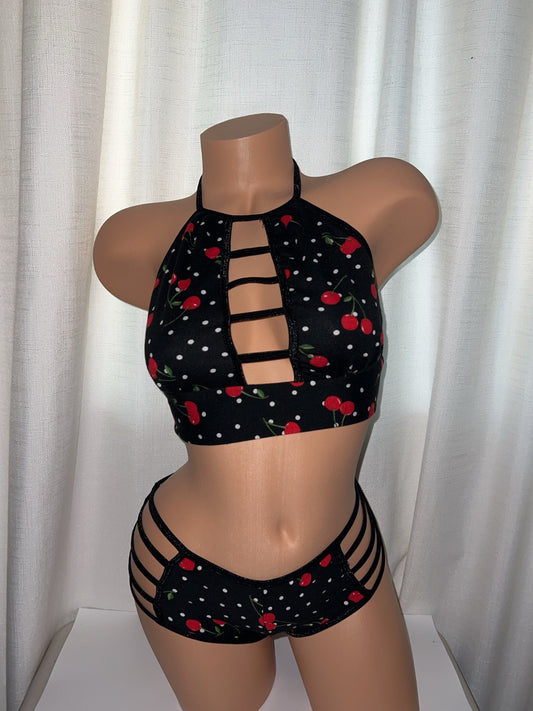 Cherry Print Peekaboo Two Piece Set