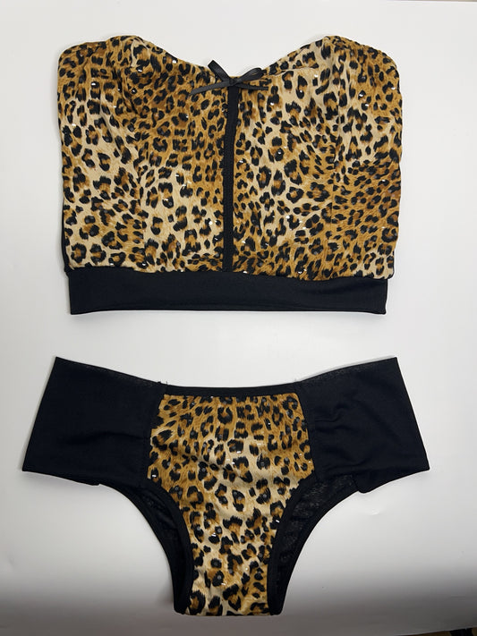 Leopard Print Strapless Two Piece tankini Set