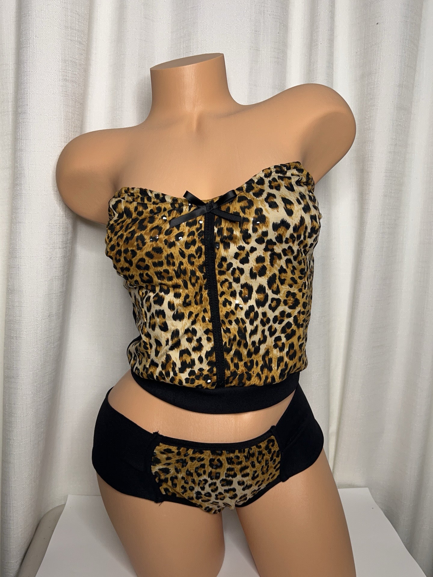 Leopard Print Strapless Two Piece tankini Set