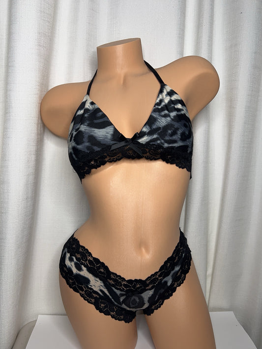 Animal Print Bralette Lingerie Two Piece Set